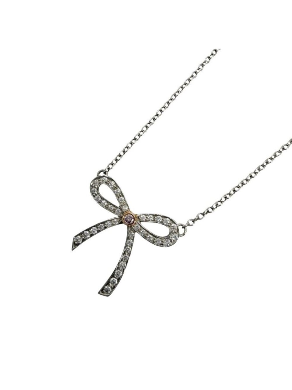 Tiffany & Co Necklace Bow Ribbon Platinum 18k Yellow Gold Diamond